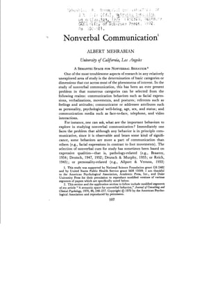 Mehrabian Communication - Nonverbal Communication   a. mehrabian paper