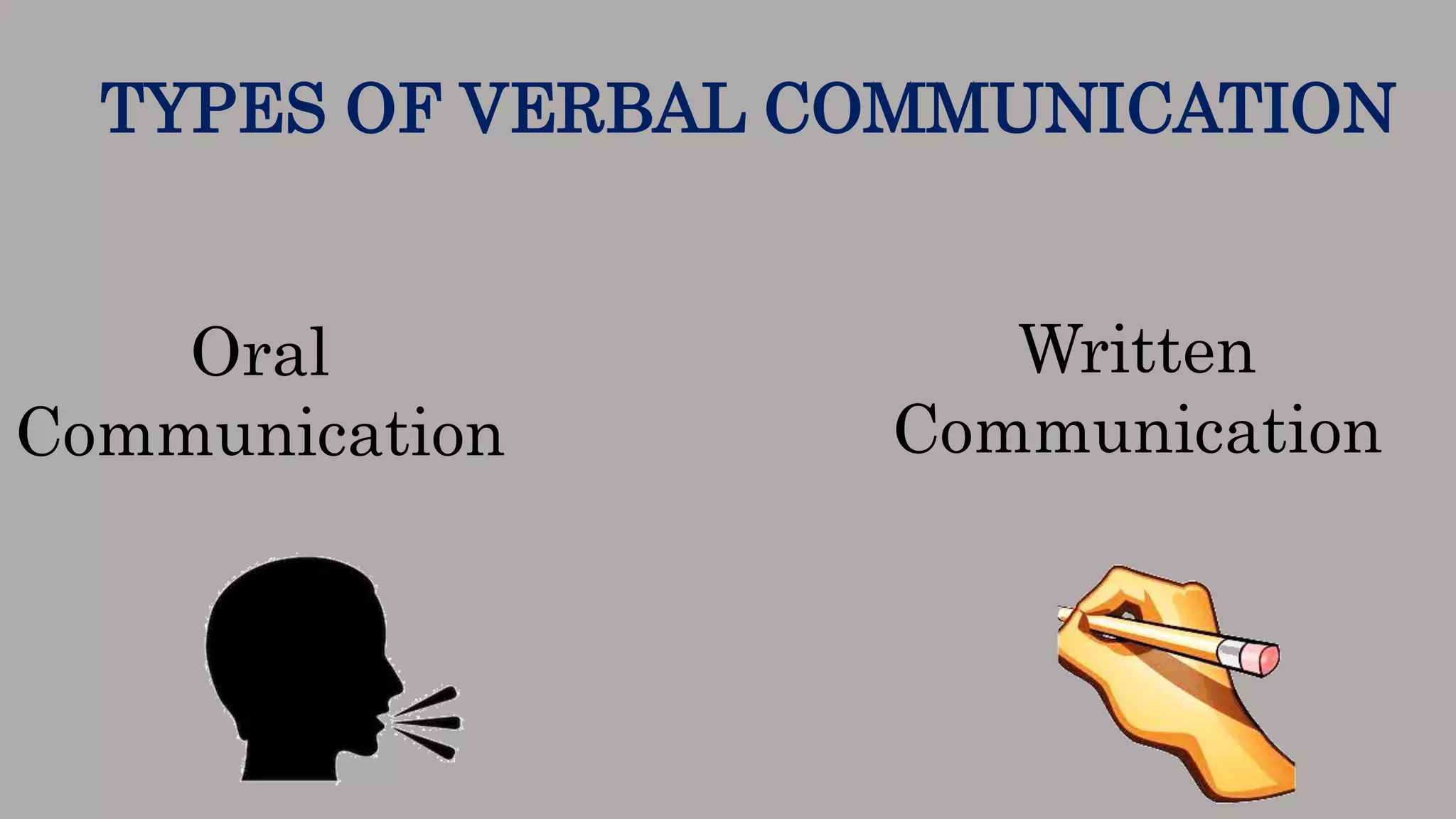 TYPES OF VERBAL COMMUNICATION
Oral
Communication
Written
Communication
 