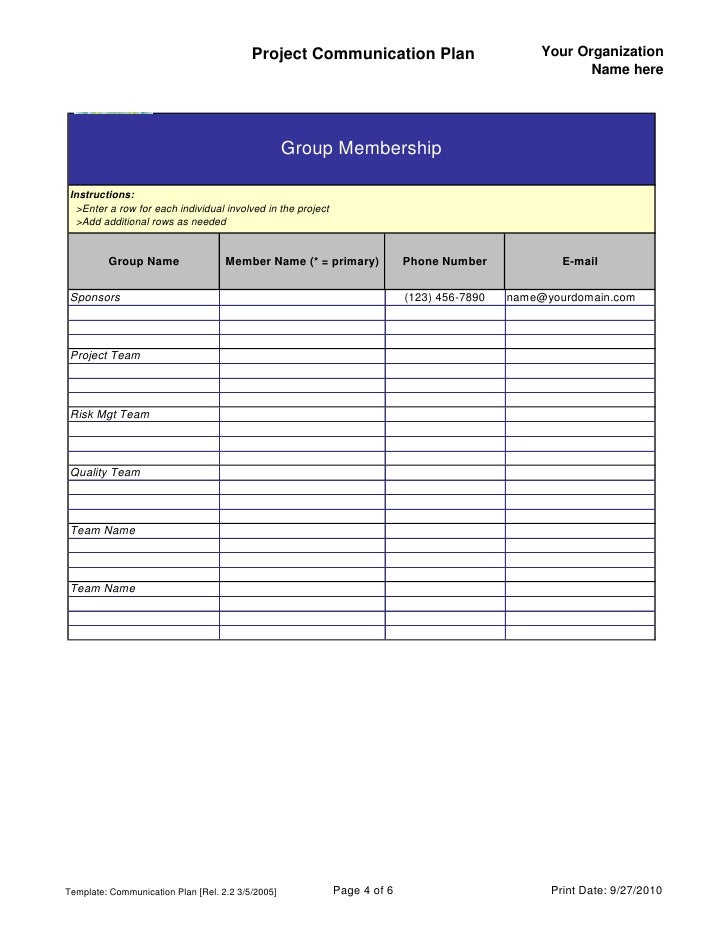 communication plan template