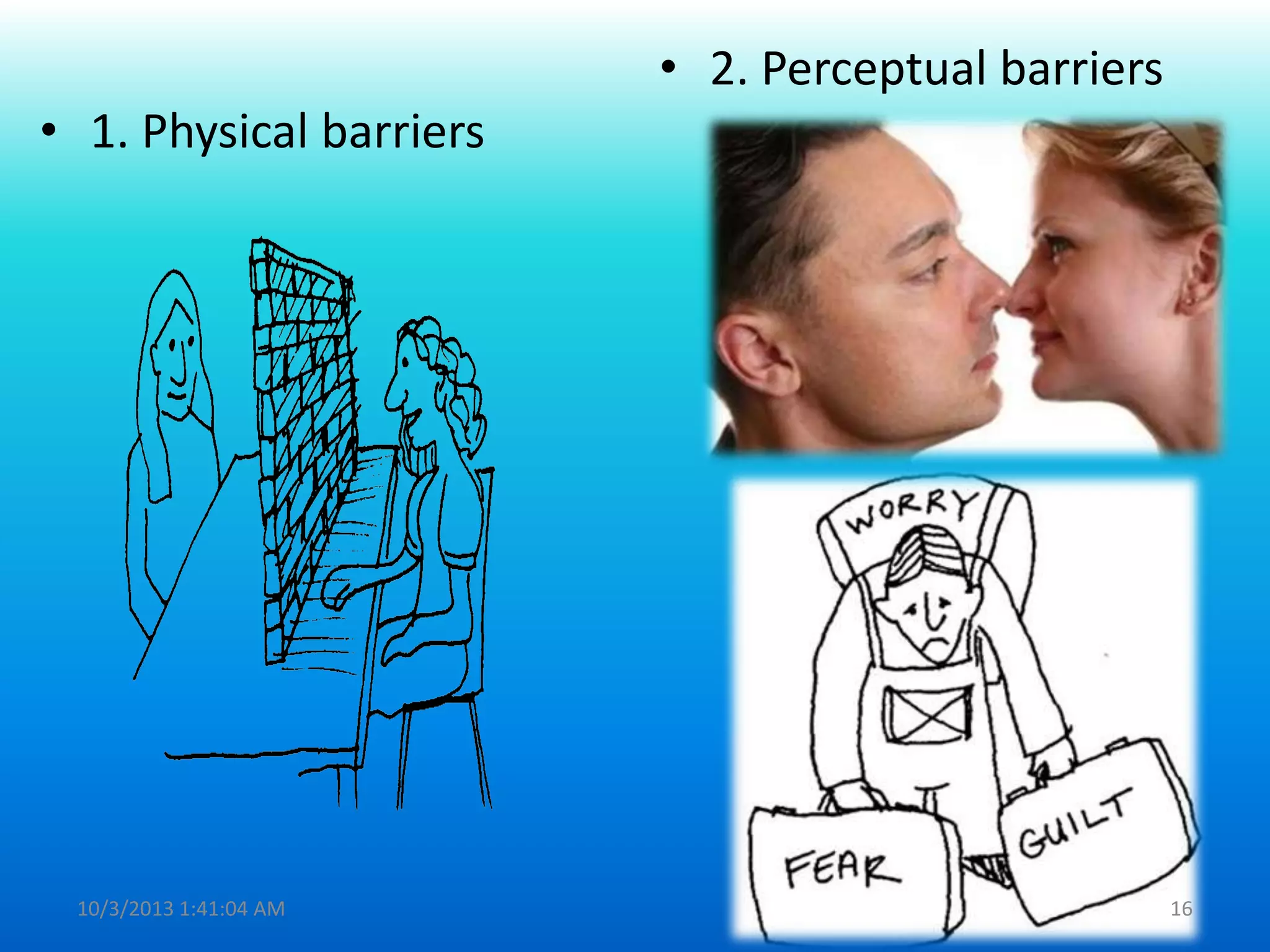• 1. Physical barriers
• 2. Perceptual barriers
10/3/2013 1:41:04 AM 16
 