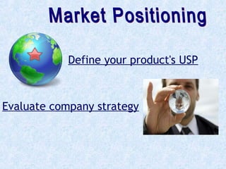 Define your product's USP
Evaluate company strategy
 