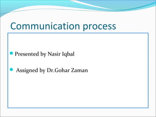 Communication process
Presented by Nasir Iqbal
 Assigned by Dr.Gohar Zaman
 