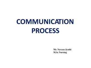 COMMUNICATION
PROCESS
Mr. Naveen Jyothi
M.Sc Nursing
 