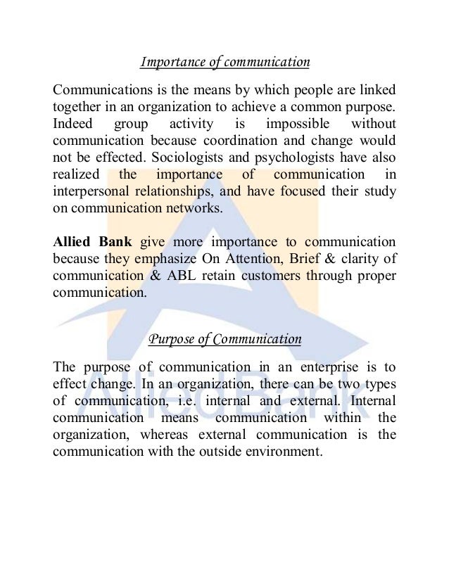 Communication process project on allied bank limited