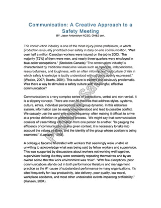 Communication: A Creative Approach to Safety Meetings