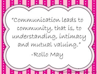 “Communication leads to
community, that is, to
understanding, intimacy
and mutual valuing.”
-Rollo May
@SpeechIsBeautiful.com 2015
 
