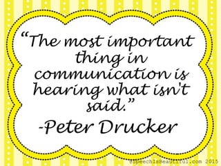 “The most important
thing in
communication is
hearing what isn't
said.”
-Peter Drucker
@SpeechIsBeautiful.com 2015
 