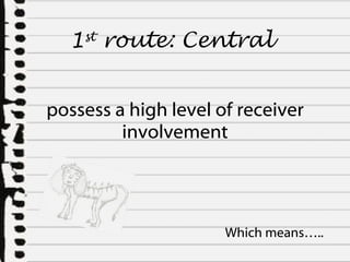 possess a high level of receiver involvement 1 st  route:  Central  Which means….. 