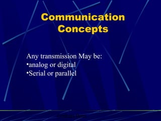 Graham Betts
Any transmission May be:
•analog or digital
•Serial or parallel
Communication
Concepts
 