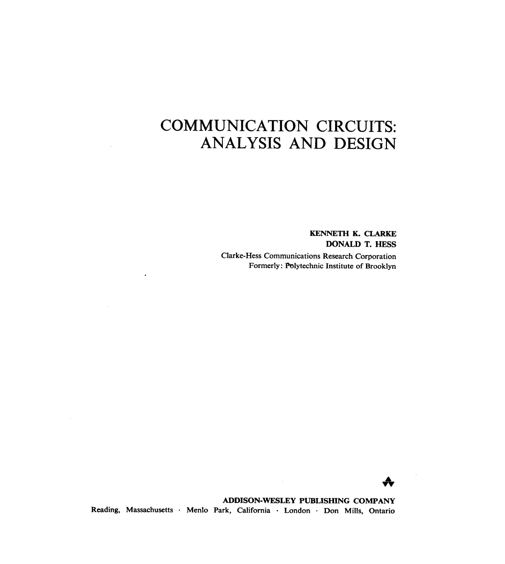 Communications circuits of clarke & hess