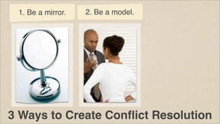 1. Be a mirror.

2. Be a model.

3 Ways to Create Conﬂict Resolution

 