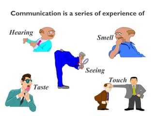 Communication is a series of experience of
Hearing
Smell
Seeing
Taste
Touch
 