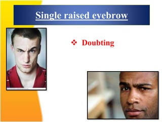 Single raised eyebrow
 Doubting
 