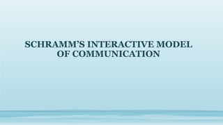 SCHRAMM’S INTERACTIVE MODEL
OF COMMUNICATION
 