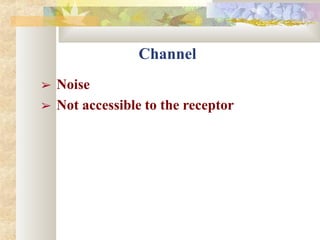 Channel
➢ Noise
➢ Not accessible to the receptor
 