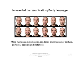 Nonverbal communication/Body language
More human communication can takes place by use of gesture,
postures, position and d...