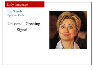 Eye Signals
Eyebrow Flash
Universal Greeting
Signal
Body Language
 