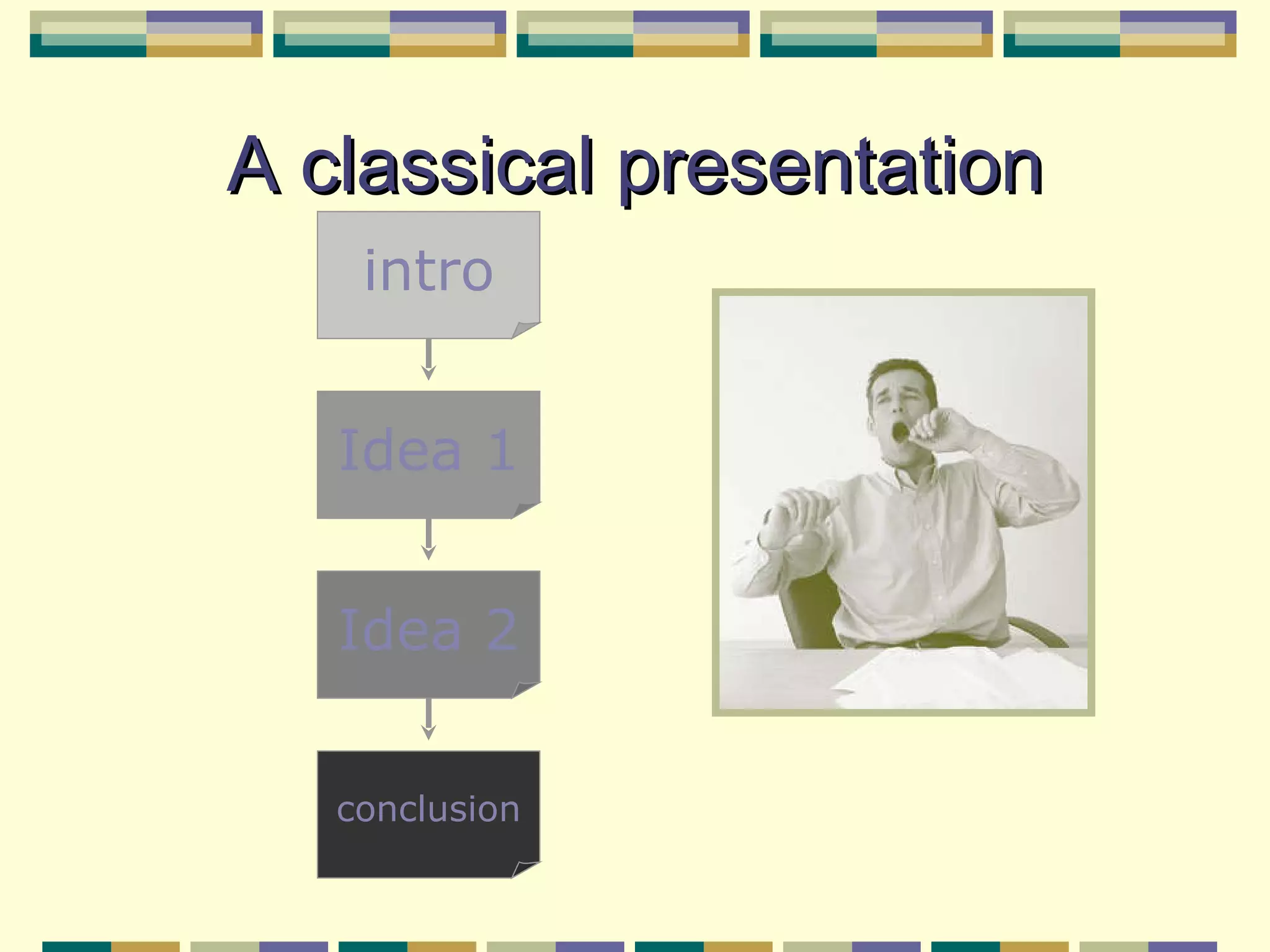 A classical presentation intro Idea 1 Idea 2 conclusion 
