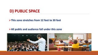 D) PUBLIC SPACE
This zone stretches from 12 feet to 30 feet
All public and audience fall under this zone
 