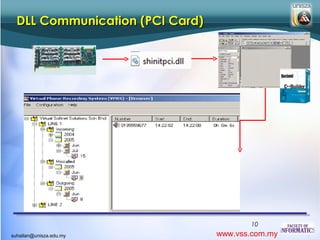 DLL Communication (PCI Card)




                                        10
suhailan@unisza.edu.my           www.vss.com.my
 