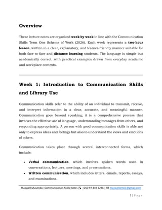Communication Skills Notes.pdf Comprehensive Communication Skills and Academic Writing Lecture Notes ...