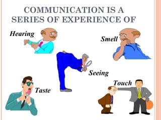 COMMUNICATION IS A
SERIES OF EXPERIENCE OF
Hearing
Smell
Seeing
Taste
Touch
 