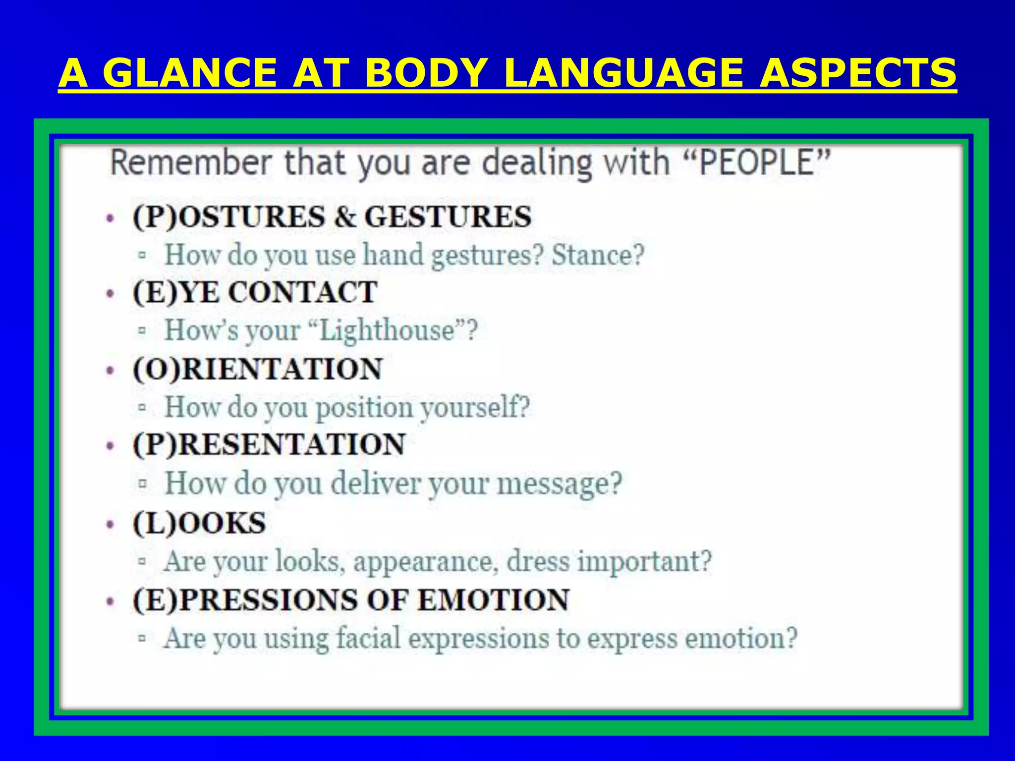 A GLANCE AT BODY LANGUAGE ASPECTS
 