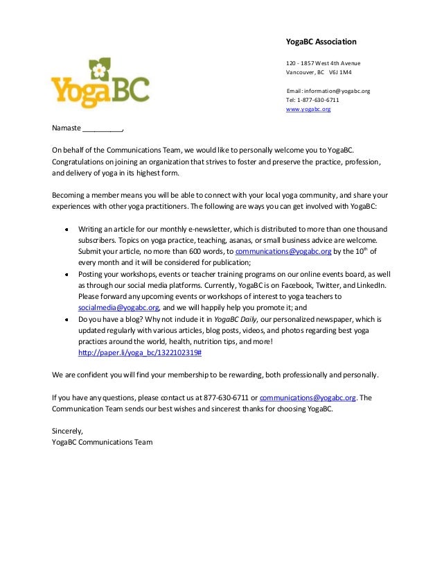Welcome Letter