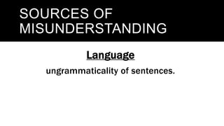 SOURCES OF
MISUNDERSTANDING
Language
ungrammaticality of sentences.
 