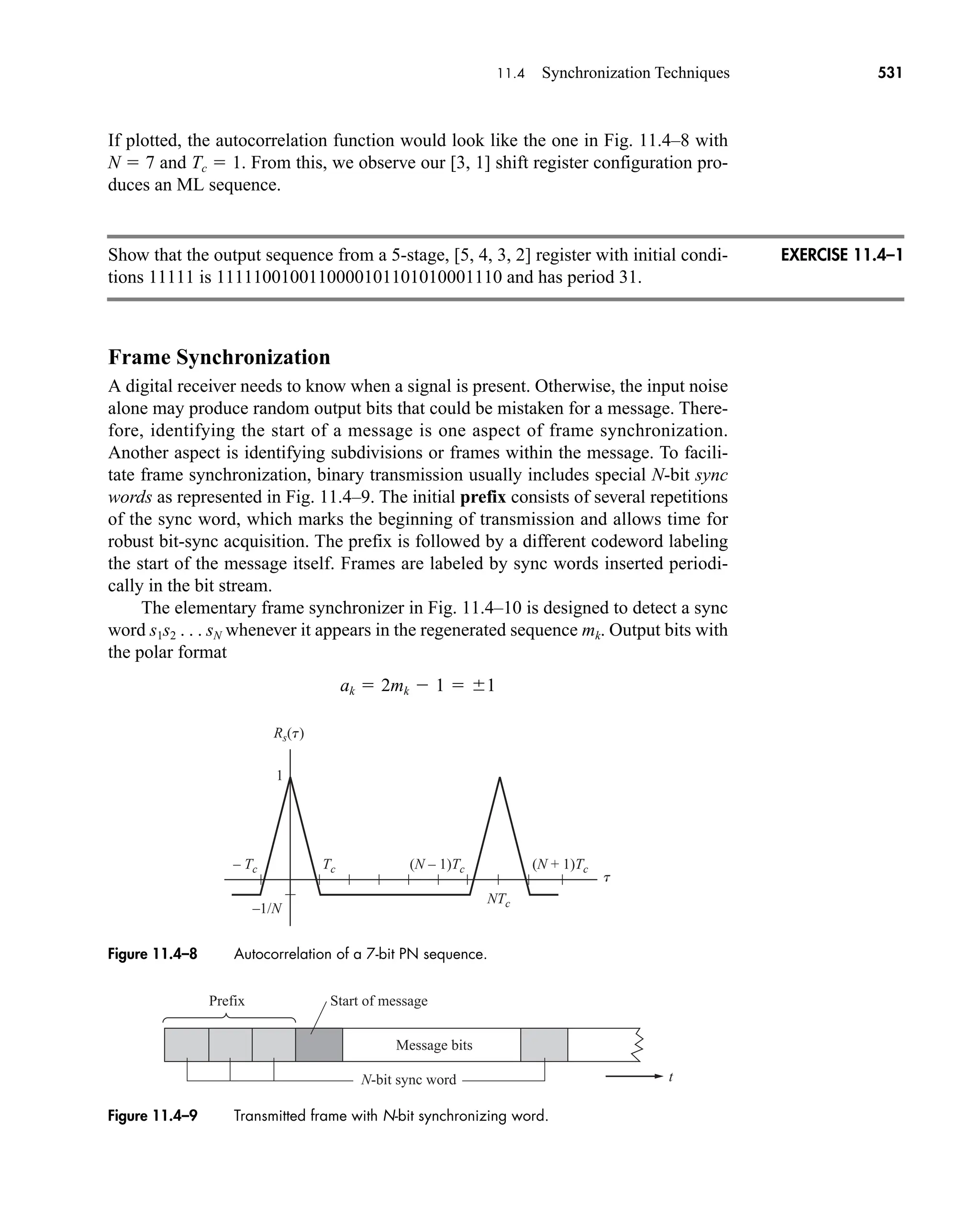 t
Prefix Start of message
Message bits
N-bit sync 