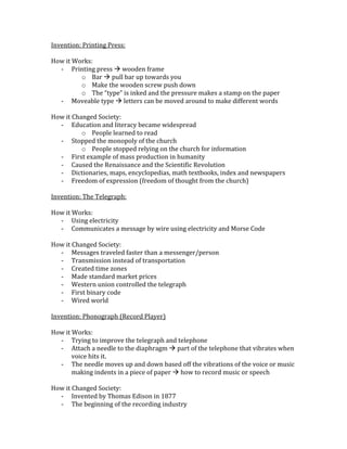 Invention: Printing Press:

How it Works:
  - Printing press  wooden frame
         o Bar  pull bar towards you
        ...