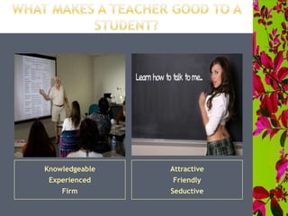 Knowledgeable
Experienced
Firm
Attractive
Friendly
Seductive
 