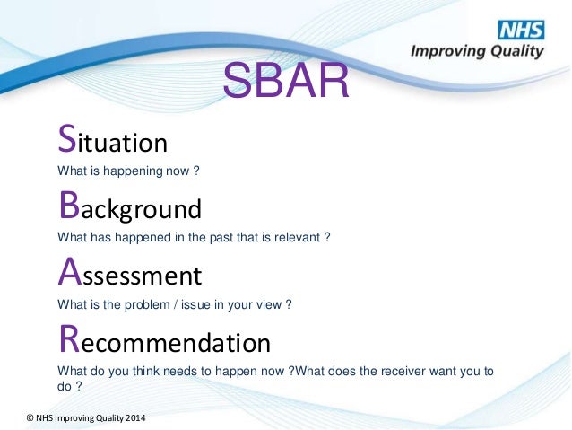 communication using the sbar tool sbar format template