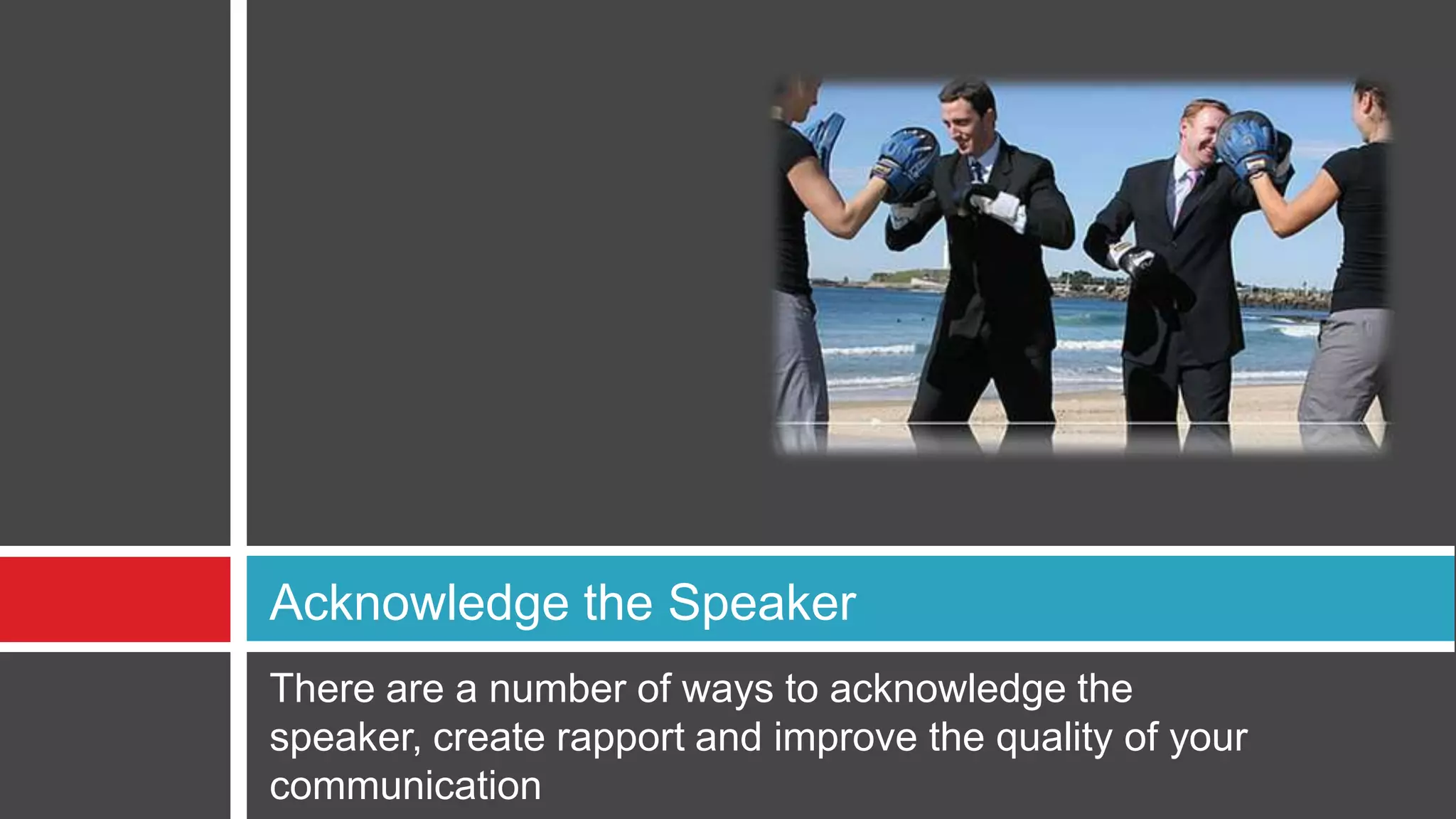 Key to Taking Control of A ConversationThe person asking the question is in control. Even though the other person is speaking, he/she is speaking about a subject of your choosing The purpose of communication is the effective exchange of informationYou must strike a balance between a conversation that is a wandering stream of consciousness and one that is an interrogation