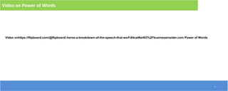11
Video on Power of Words
Video onhttps://flipboard.com/@flipboard/-heres-a-breakdown-of-the-speech-that-wo/f-84ca46e493%2Fbusinessinsider.com Power of Words
 