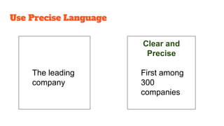 The leading
company
Clear and
Precise
First among
300
companies
Use Precise Language
 