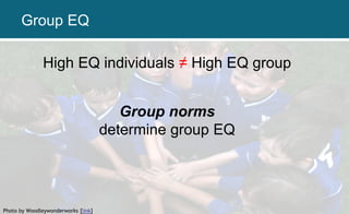 High EQ individuals ≠ High EQ group
Group norms
determine group EQ
Photo by Woodleywonderworks [link]
Group EQ
 