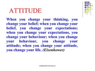 ATTITUDE <ul><li>When you change your thinking, you change your belief; when you change your belief, you change your expec...