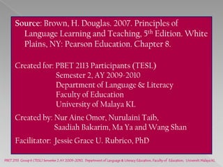 Nonverbal Communication (NVC)PBET 2113  Group 6 (TESL) Semester 2 AY 2009-2010,  Department of Language & Literacy, Faculty of  Education,  Universiti Malaya KL