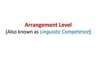 Arrangement Level
[Also known as Linguistic Competence]
 