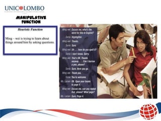Manipulative
          Function
         Heuristic Function

Ming – wei is trying to learn about
things around him by asking questions.
 