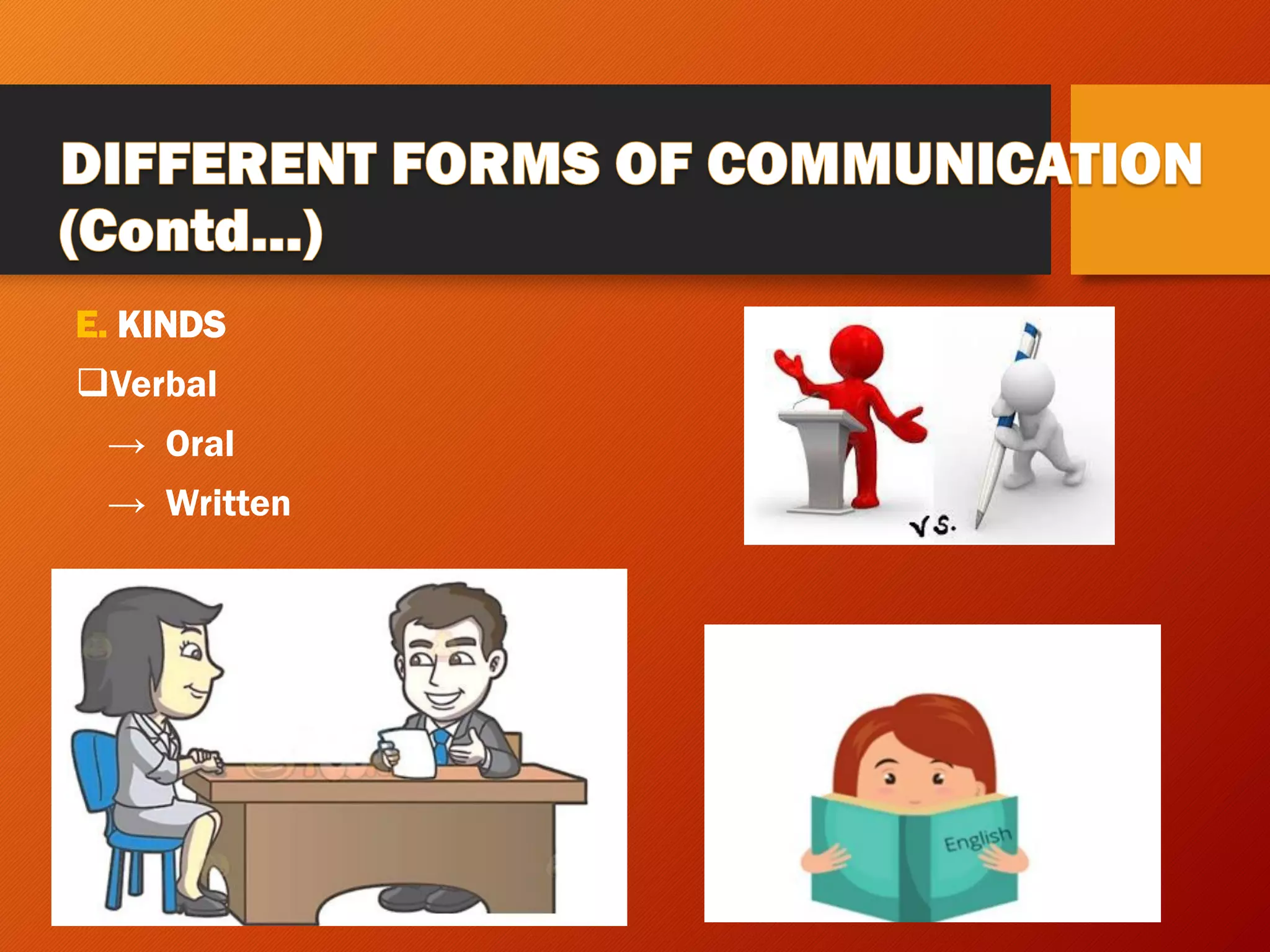 E. KINDS
❑Verbal
→ Oral
→ Written
 