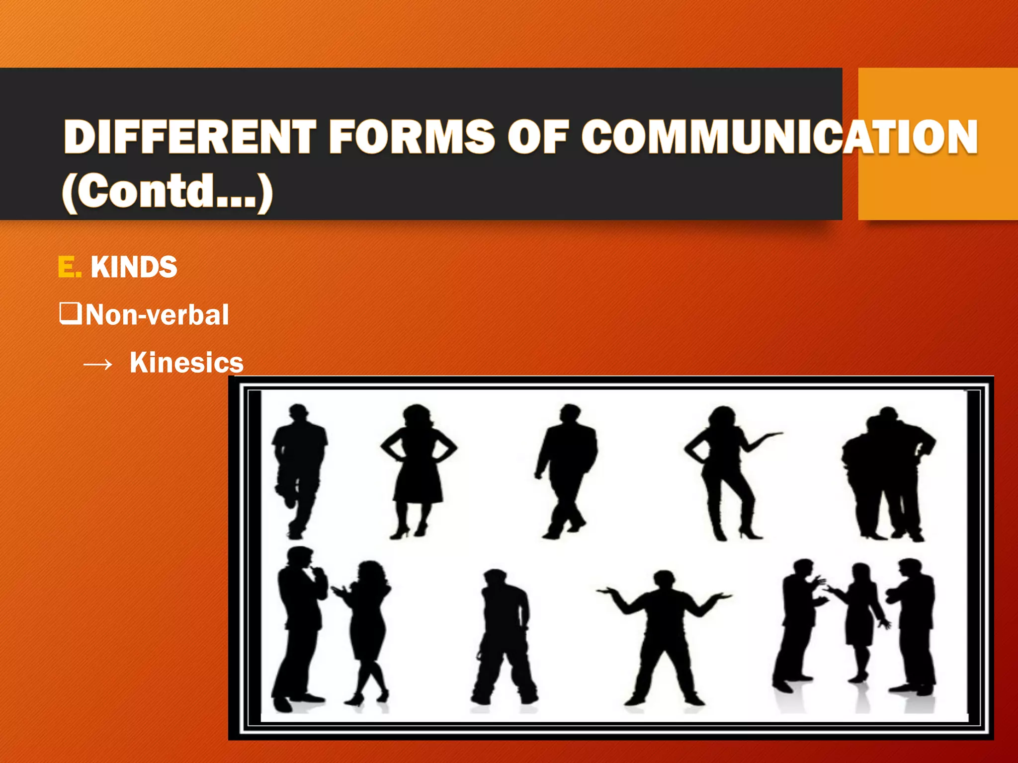 E. KINDS
❑Non-verbal
→ Kinesics
 