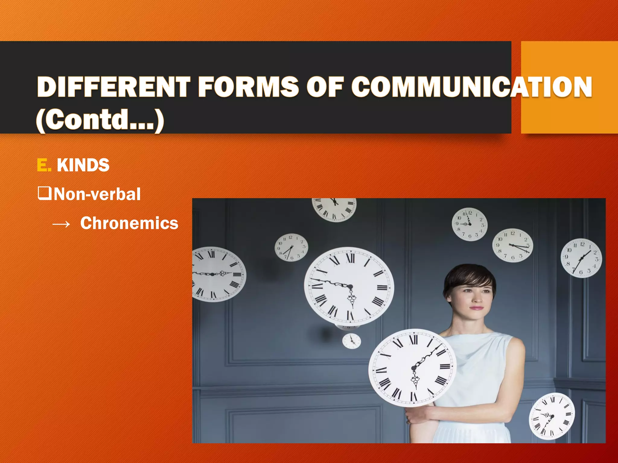 E. KINDS
❑Non-verbal
→ Chronemics
 