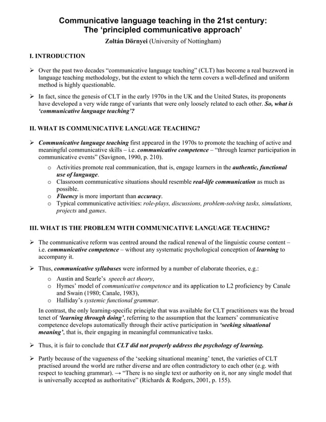 Communicative language teaching in the 21st century: The principled ...