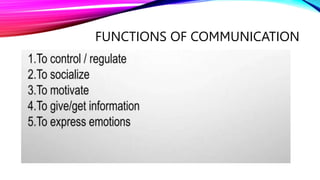 FUNCTIONS OF COMMUNICATION