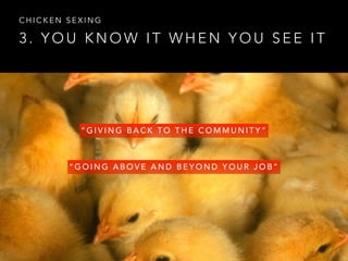 3 . Y O U K N O W I T W H E N Y O U S E E I T
C H I C K E N S E X I N G
“ G I V I N G B A C K T O T H E C O M M U N I T Y ”
“ G O I N G A B O V E A N D B E Y O N D Y O U R J O B ”
 