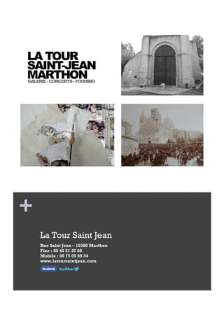 +
    La Tour Saint Jean
    Rue Saint Jean – 16380 Marthon
    Fixe : 05 45 21 37 68
    Mobile : 06 75 05 89 34
    www.latoursaintjean.com
 