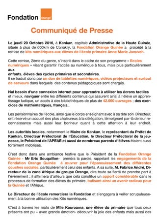 Communique de presse de la Fondation Orange Guinée