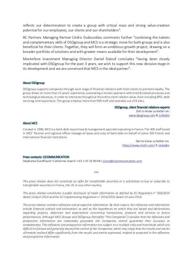 le groupe mcs et dsogroup entrent en négotiation exclusive en vue de …